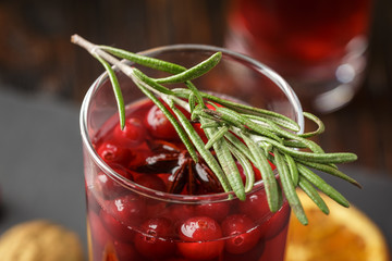 Glasses of fresh cranberry drink.