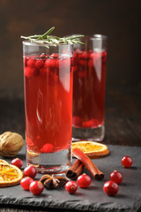 Glasses of fresh cranberry drink.