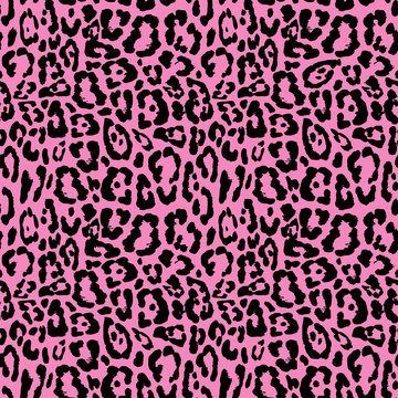 Pink leopard, jaguar seamless pattern. Animal design. Vector illustration background