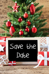 Colorful Christmas Tree, English Text Save The Date
