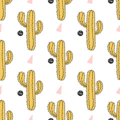 Cactus seamless pattern, vector illustration. Hand drawn desert