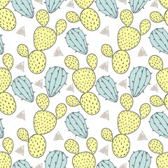 Color cactus seamless pattern, vector illustration. Hand drawn c