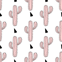 Zentangle pink cactus seamless pattern, cacti vector illustratio - 127752404