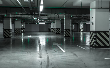 Empty underground parking garage