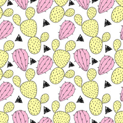 Сactus seamless pattern, vector illustration. Hand drawn cacti