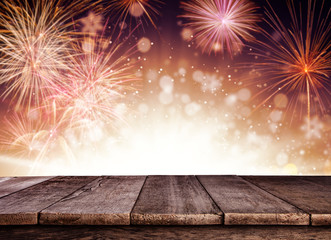 Abstract firework background with wooden planks