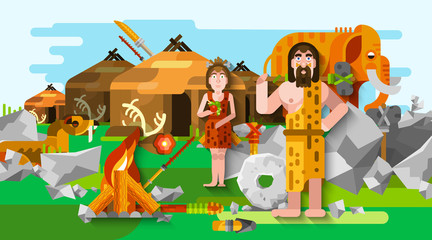 Prehistoric Stone Age Caveman Composition