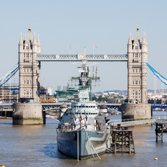 Tower Bridge and HMS Belfast London, England
