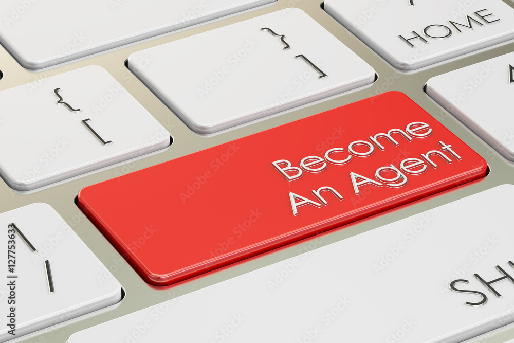Poster become an agent button, red hot key on keyboard 3d rendering