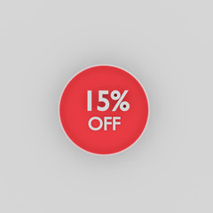 3D rendering off fifteen percent off red sign