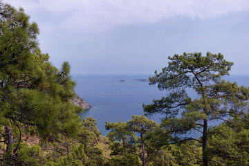 Fototapeta na wymiar Secluded bay in the Turkish Mediterranean Sea, Turkey, Viewed fr