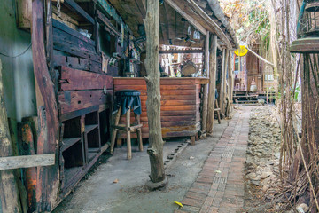 Fototapeta na wymiar Vintage wooden bar in old hippie style