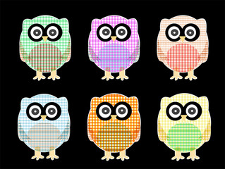 textile cartoon owls icon set