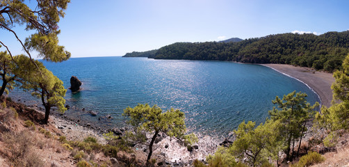 Secluded bay in the Turkish Mediterranean Sea, Turkey, Viewed fr