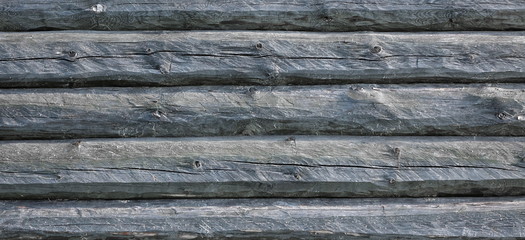 Old Rustic Natural Log Cabin Wall Facade Wide Background Texture