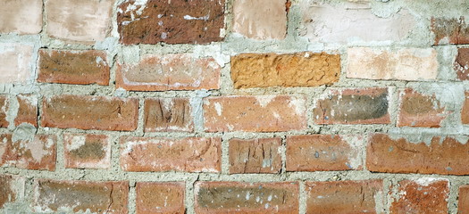 Vintage Red Brick Wall With Shabby White Plaster Texture Backgro