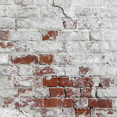 Red Brick Wall With  Shabby White Plaster Rectangular Background
