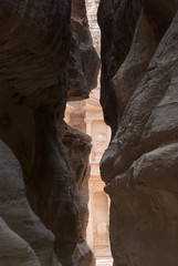 Al Khazneh, (the Treasury) seen through the Siq, Petra, Jordan, Middle East