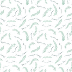 Seamless pattern of handdrawn branches and leaves.
