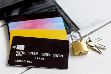 Credit cards with lock close up - online shopping