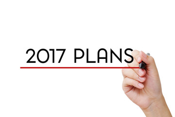 Hand holding pan over 2017 plans on white background
