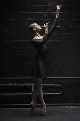 Pleasant dancer posing in the dark room