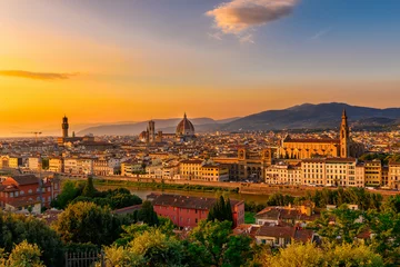 Foto op Canvas Sunset view of Florence, Palazzo Vecchio and Florence Duomo, Italy © Ekaterina Belova