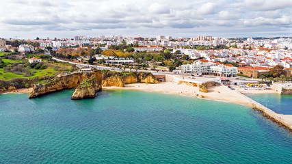 Aerial from the city Lagos in the Algarve Portugal - obrazy, fototapety, plakaty