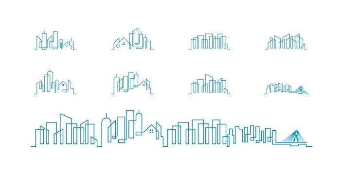 City Skyline Lineart Logo Set