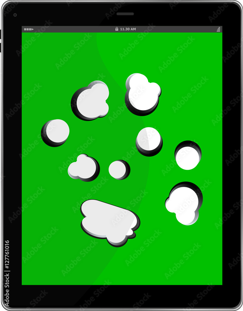 Poster cloud-computing connection on the digital tablet pc. conceptual image. isolated on white