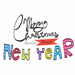 Merry christmas and happy new year colorful word lettering illustration