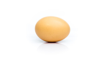 Place the chicken on a white background with reflective surface eggs smooth, clean background.