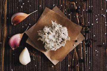 Lard with salt and garlic, traditional ukrainian cuisine