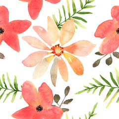 Vector floral seamless pattern with flowers in watercolor. Desig