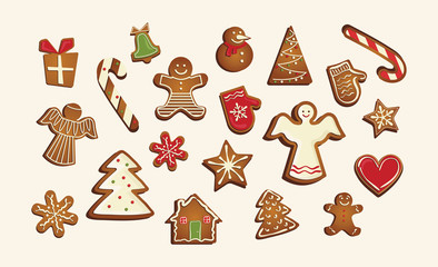 Vector Christmas set of cute gingerbread cookies