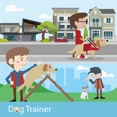 Dog trainer training vector illustration