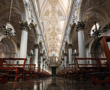Baroque interior of the 18th century Ragusa Cathedral, dedicated to Saint John the Baptist.