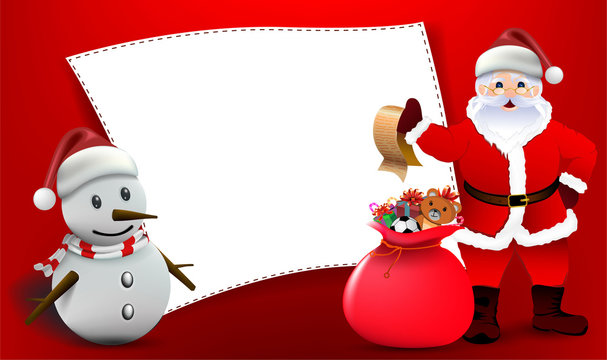 Merry christmas text on paper bord and Smiling snowman, High detailed vector illustration