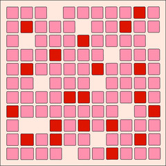Quadrados vermelhos agrupados sobre fundo rosa