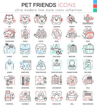 Vector pet friend color line outline icons for apps and web design. Home animal pet icons.