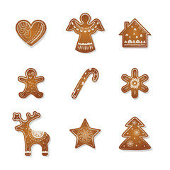 Fototapeta na wymiar Vector Christmas set of cute gingerbread cookies.