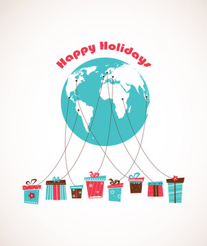Global Holiday season. world wide gift delivery