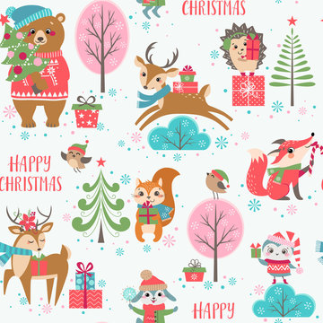 Cute Christmas animals pattern