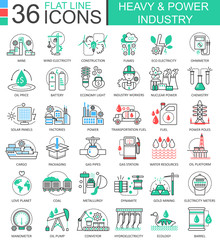 Vector Heavy and power industry flat line outline icons for apps and web design. Heavy power industry high technology icons.
