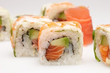 Delicious sushi isolated on white background.