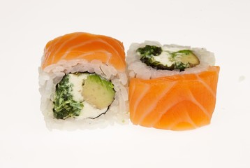 Delicious sushi isolated on white background.