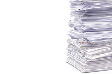 Stack of business papers isolated on white background