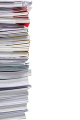 Stack of business papers isolated on white background