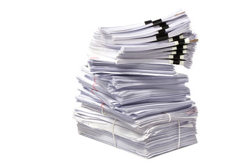 Stack of business papers isolated on white background