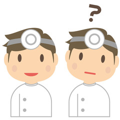 かわいい歯科衛生士の男性　笑顔と疑問